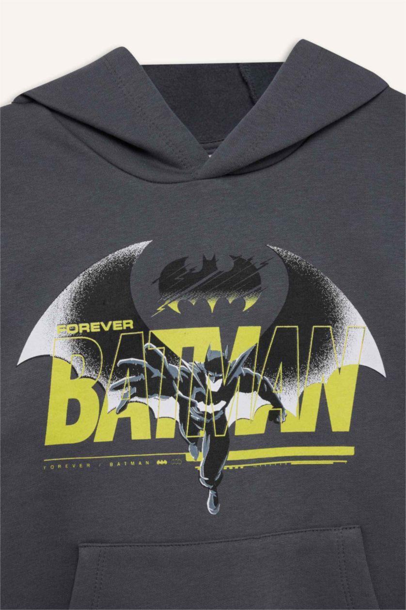 Erkek Çocuk - Genç Erkek Antrasit Batman Kapüşonlu Kanguru Cepli Sweatshirt Erkek Çocuk