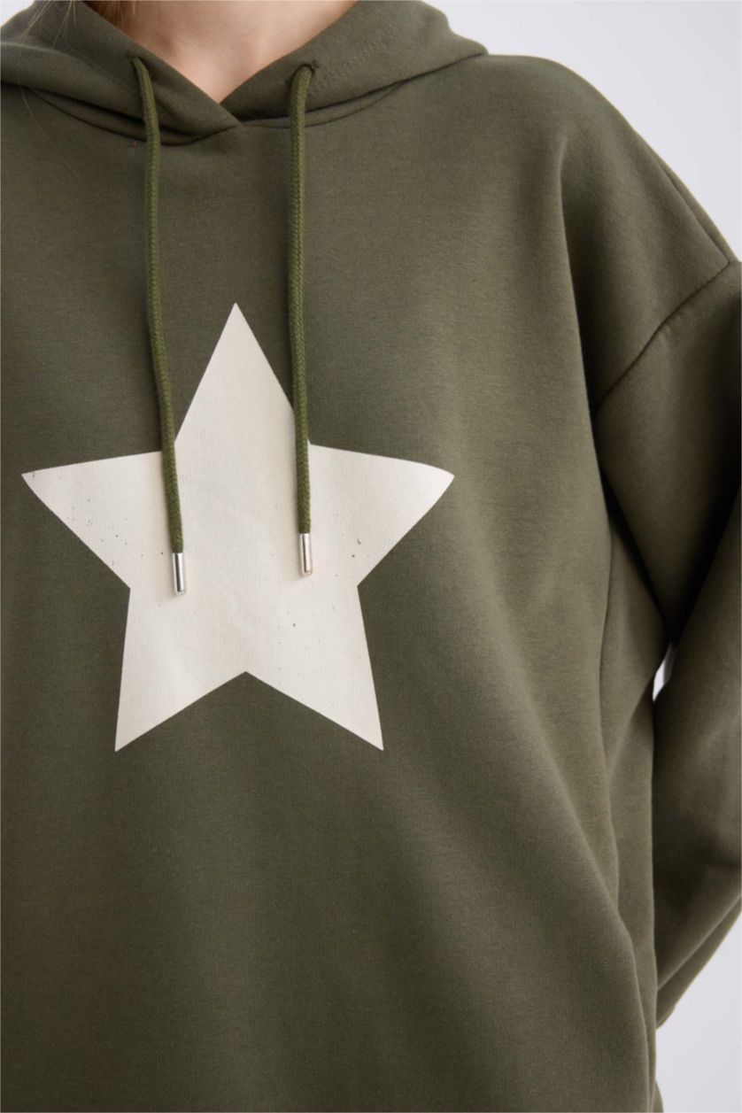 FEMME Kaki Sweat à capuche oversize avec un imprimé dans le dos