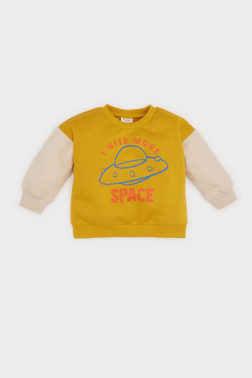 Baby Boy Dark Yellow Baby Boy Crew Neck Printed Sweatshirt