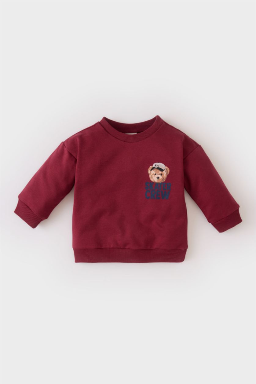 BABY BOY Bordeaux Baby Boy Crew Neck Bear Printed Sweatshirt
