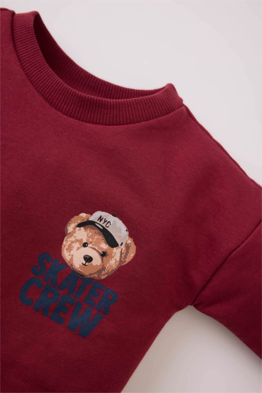BABY BOY Bordeaux Baby Boy Crew Neck Bear Printed Sweatshirt