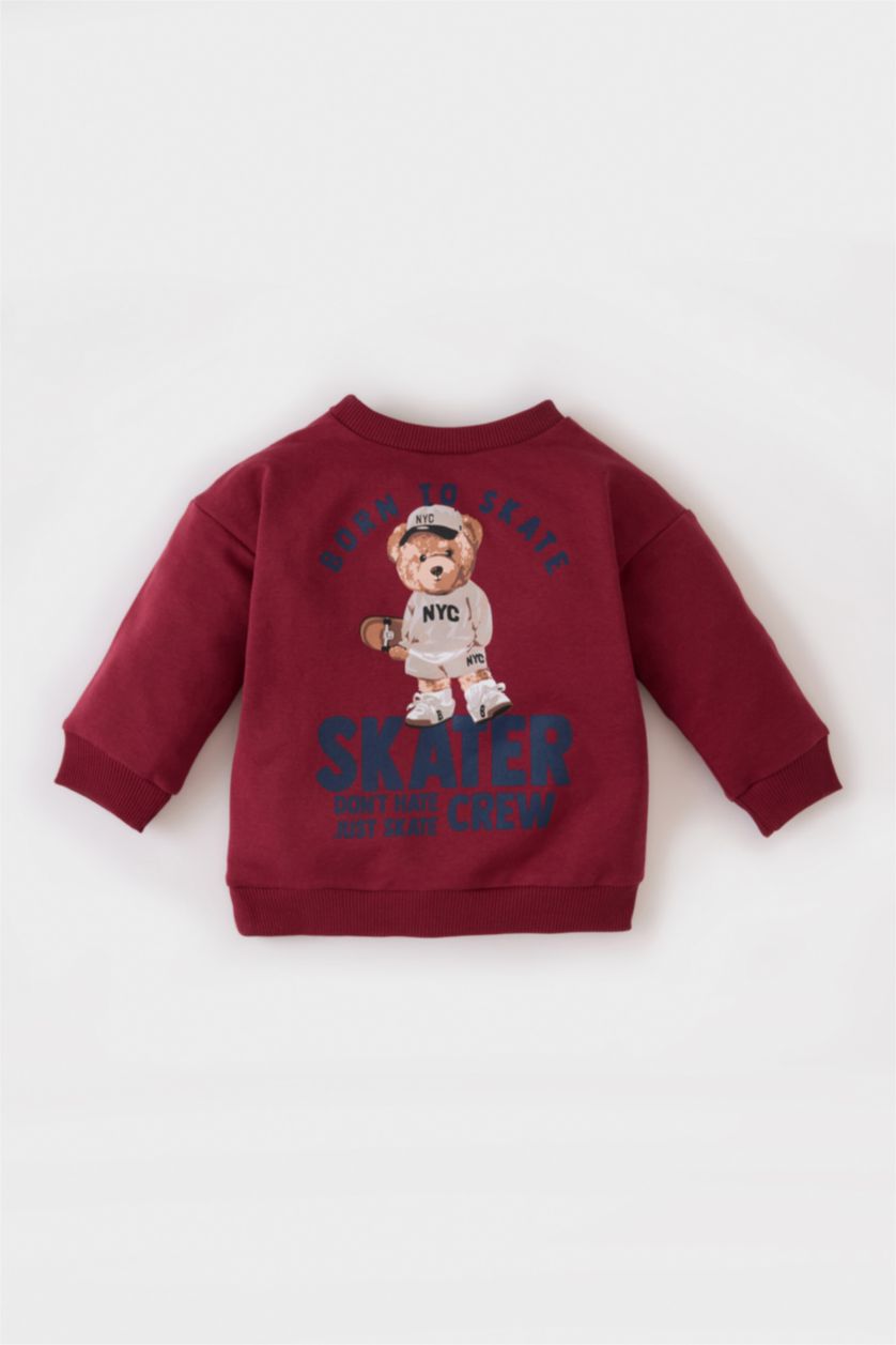 BABY BOY Bordeaux Baby Boy Crew Neck Bear Printed Sweatshirt