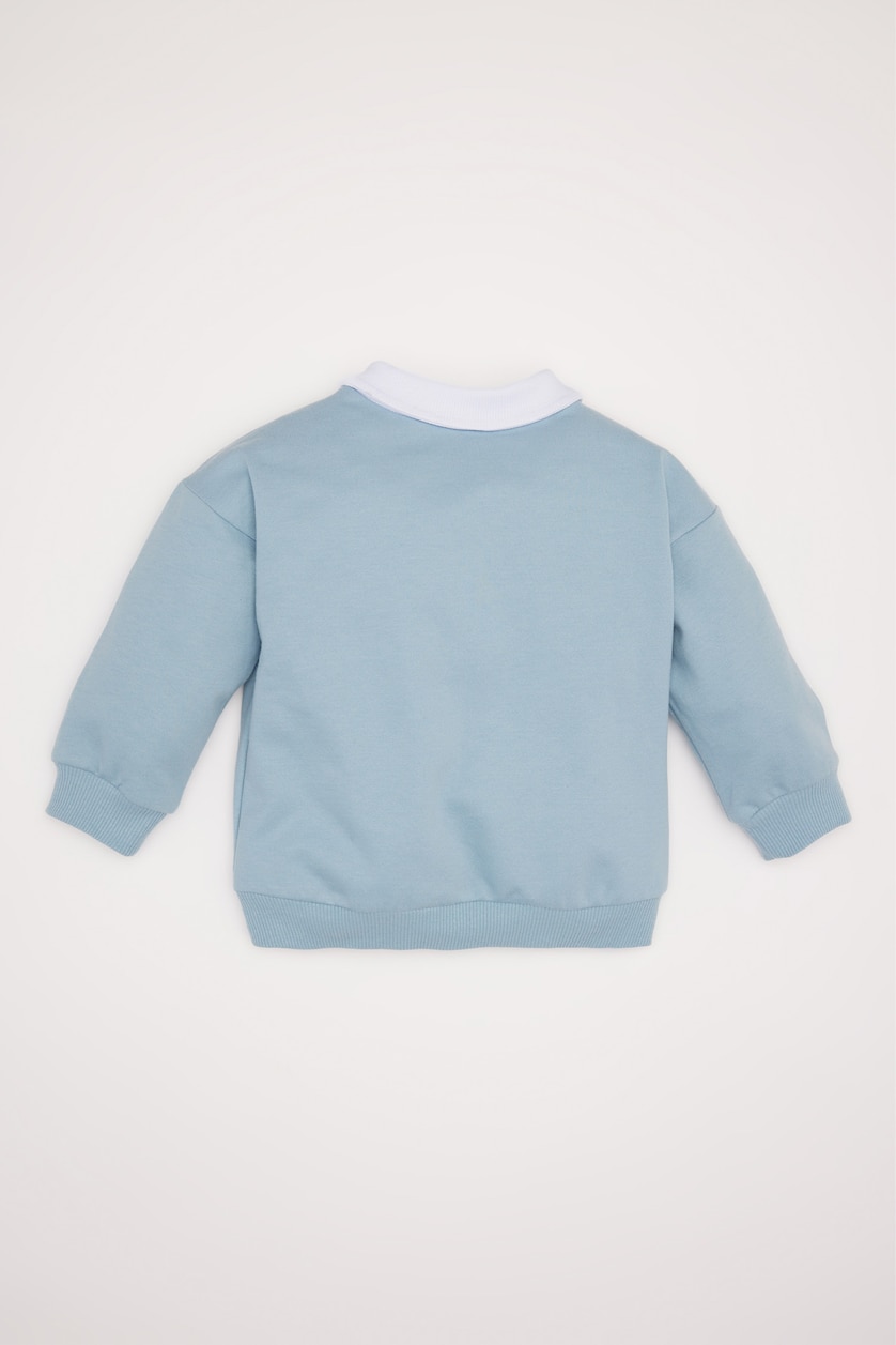 Erkek Bebek Mavi Erkek Bebek Gömlek Yaka Baskılı İçi Yumuşak Tüylü Sweatshirt