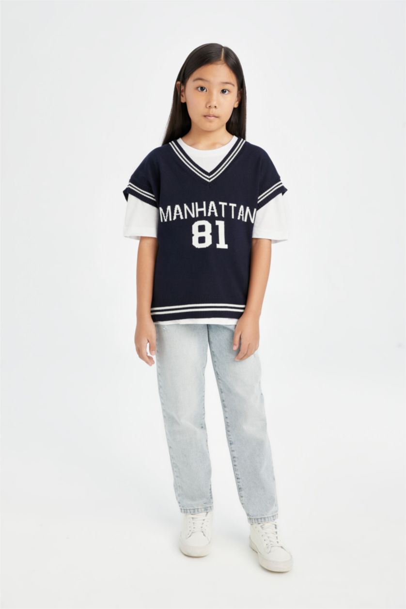 Kız Çocuk - Genç Kız Lacivert Triko Süveter Kız Çocuk