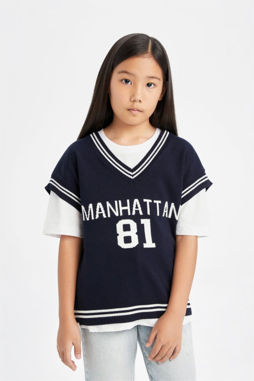 Kız Çocuk - Genç Kız Lacivert Triko Süveter Kız Çocuk