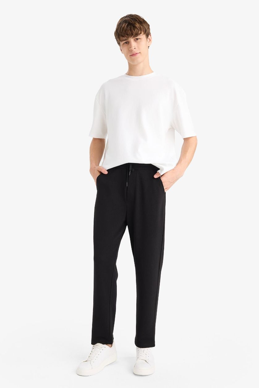 Man Black Regular Fit Basic Tie Waist Straight Leg Sweatpants