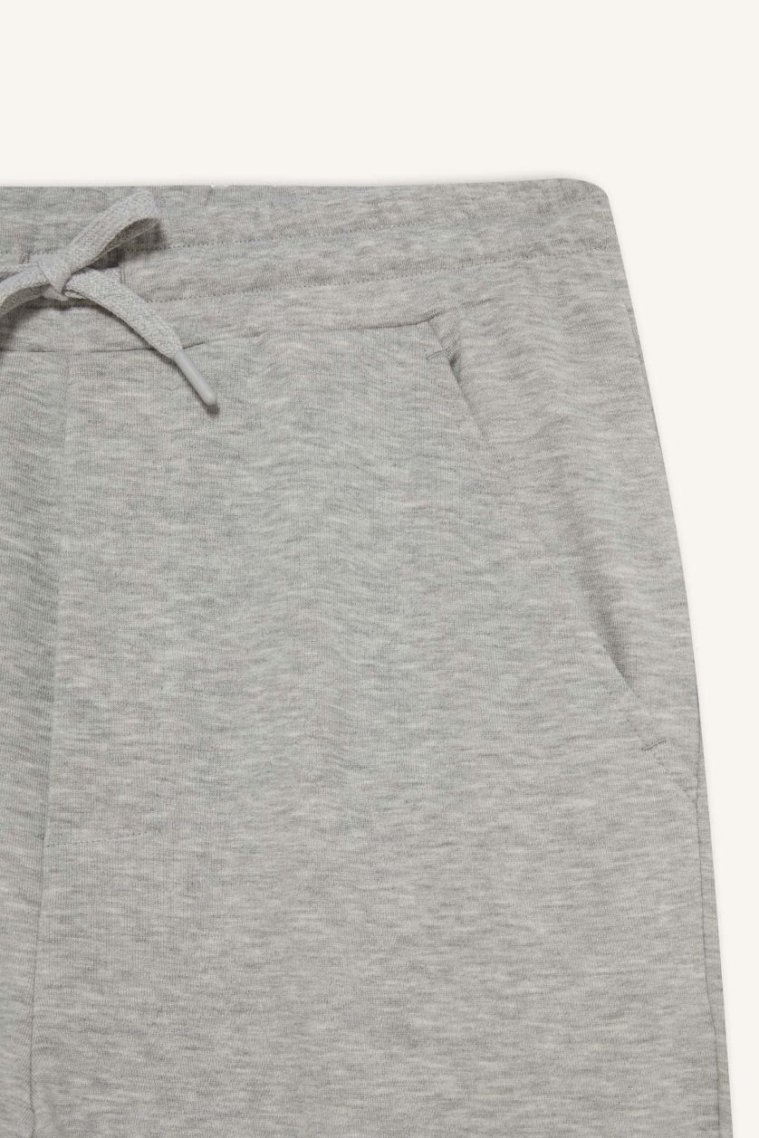 Erkek Gri Melanj Regular Fit Basic Düz Beli Bağcıklı Düz Paça Cepli Eşofman Altı