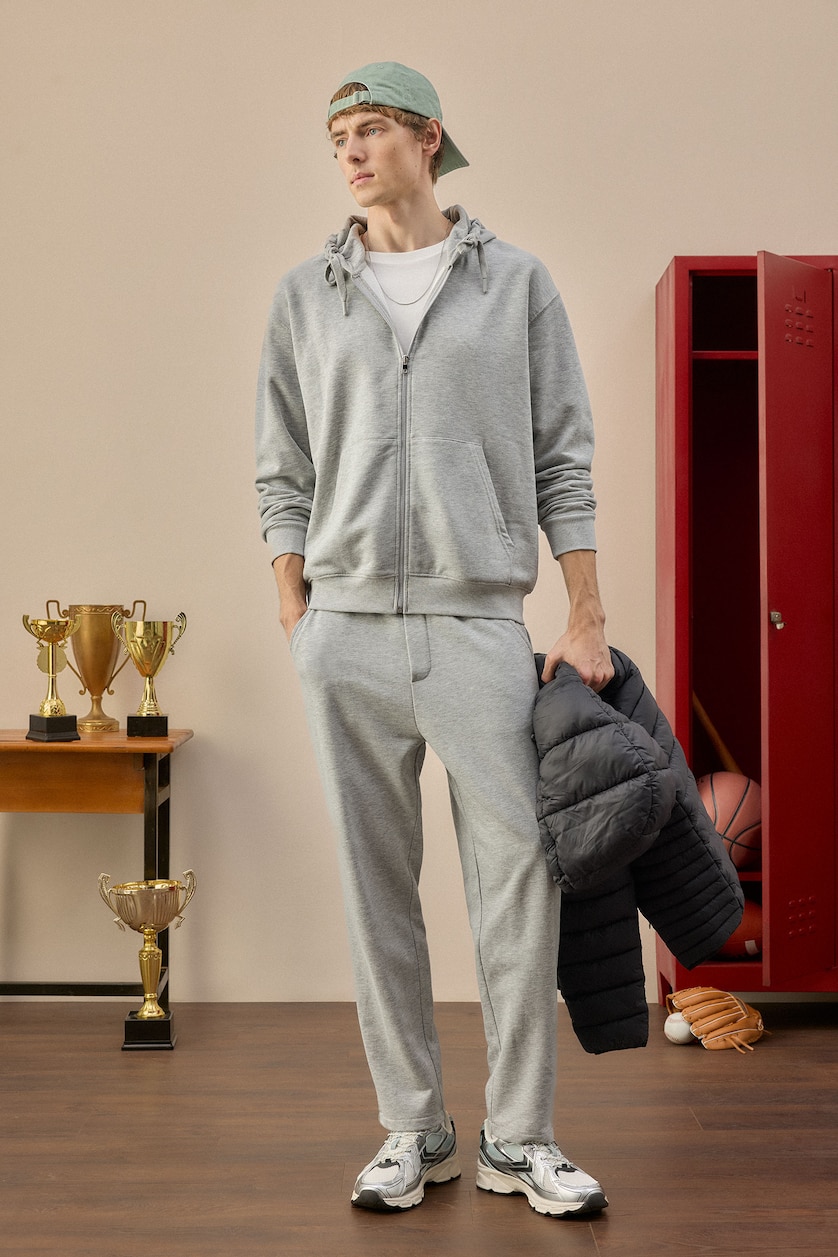 MAN Grey Melange Regular Fit Prockets Straight Leg Trousers