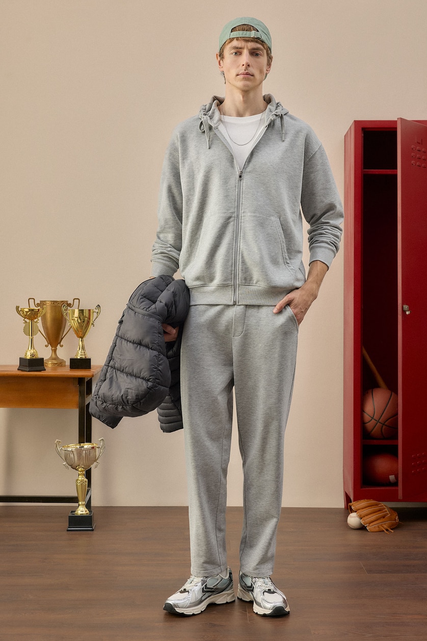 MAN Grey Melange Regular Fit Prockets Straight Leg Trousers