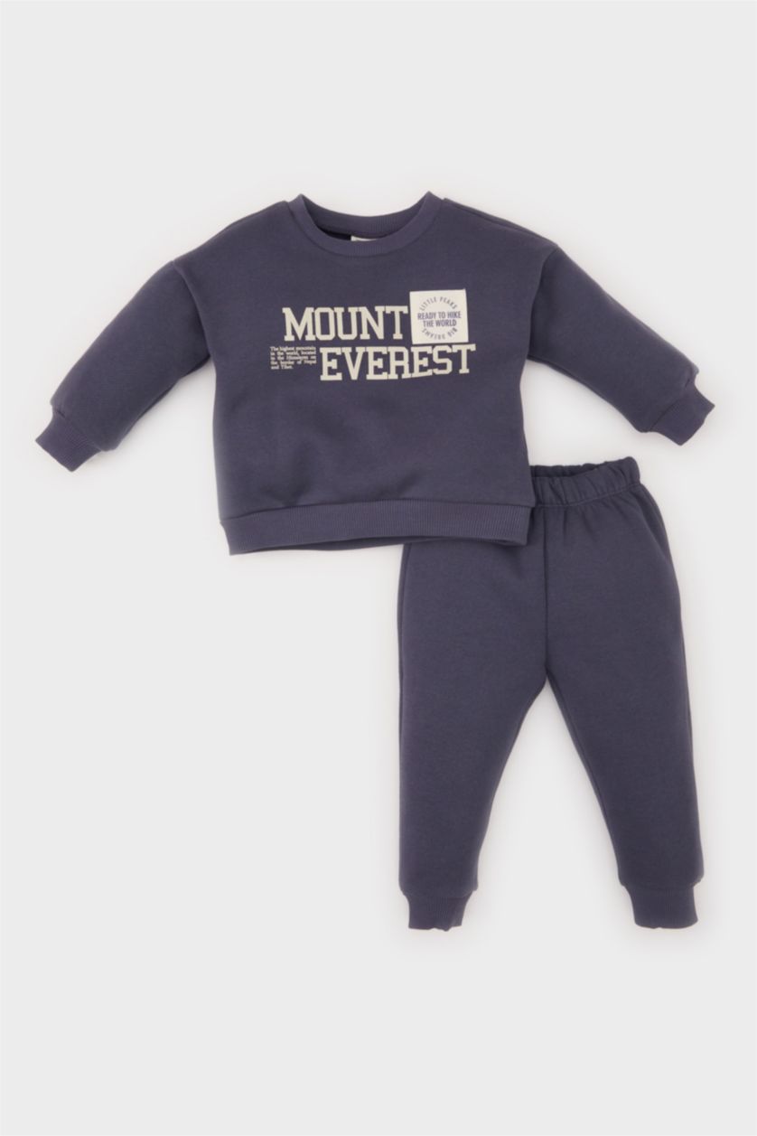 طفل صغير أنثرا طقم بيبي اولادي سويت شيرت وسويت بانتس بطبعة شعار قصة عادية - قطعتين