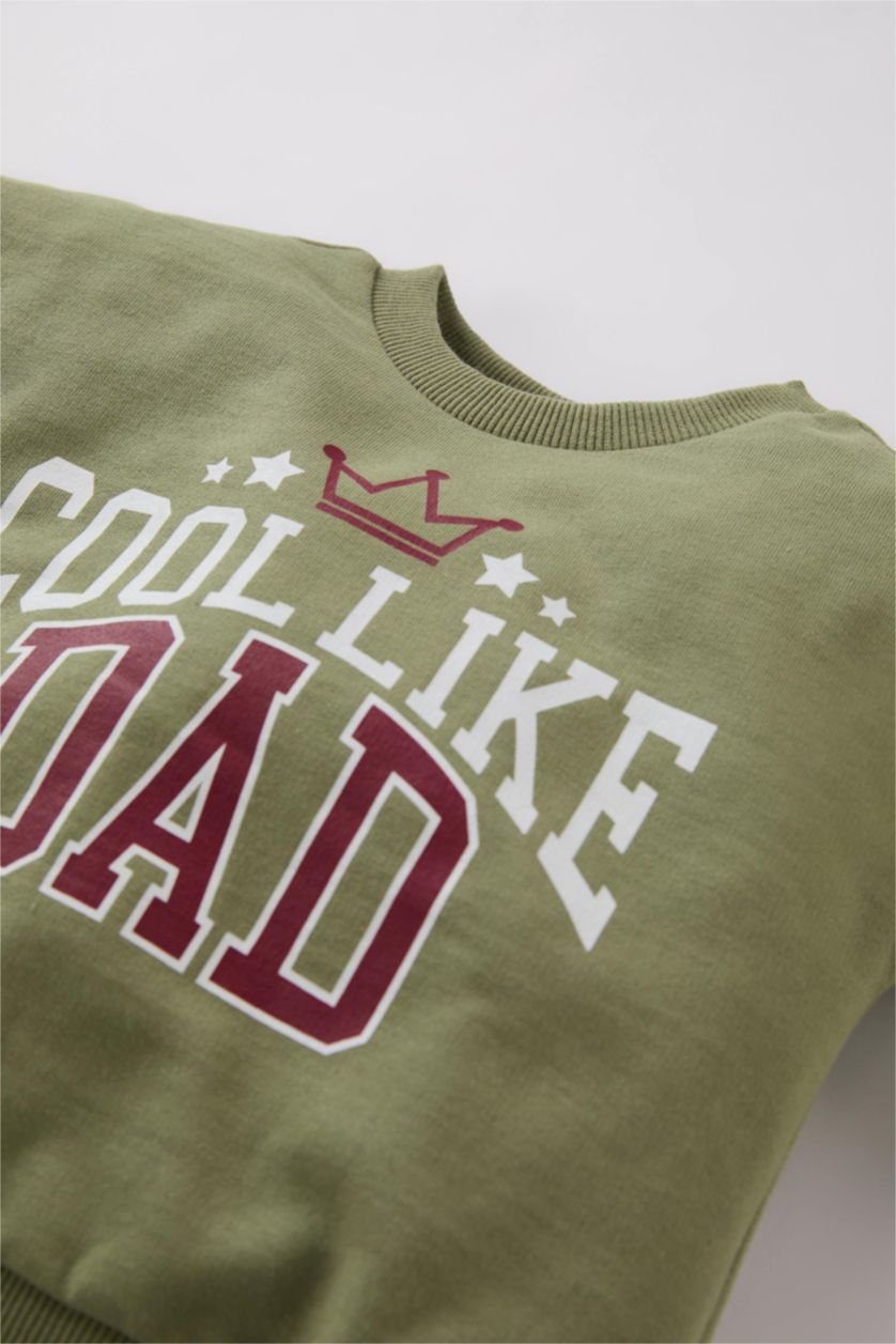 Erkek Bebek Haki Erkek Bebek 2'li Takım Baskılı Sweatshirt Beli Lastikli Alt