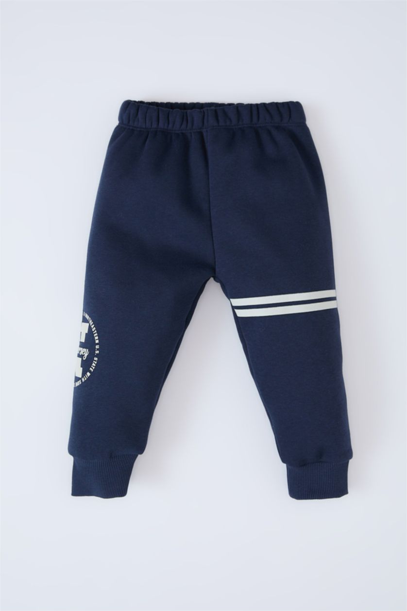 Erkek Bebek Lacivert Erkek Bebek 2'li Takım Baskılı Sweatshirt Beli Lastikli Eşofman Altı 