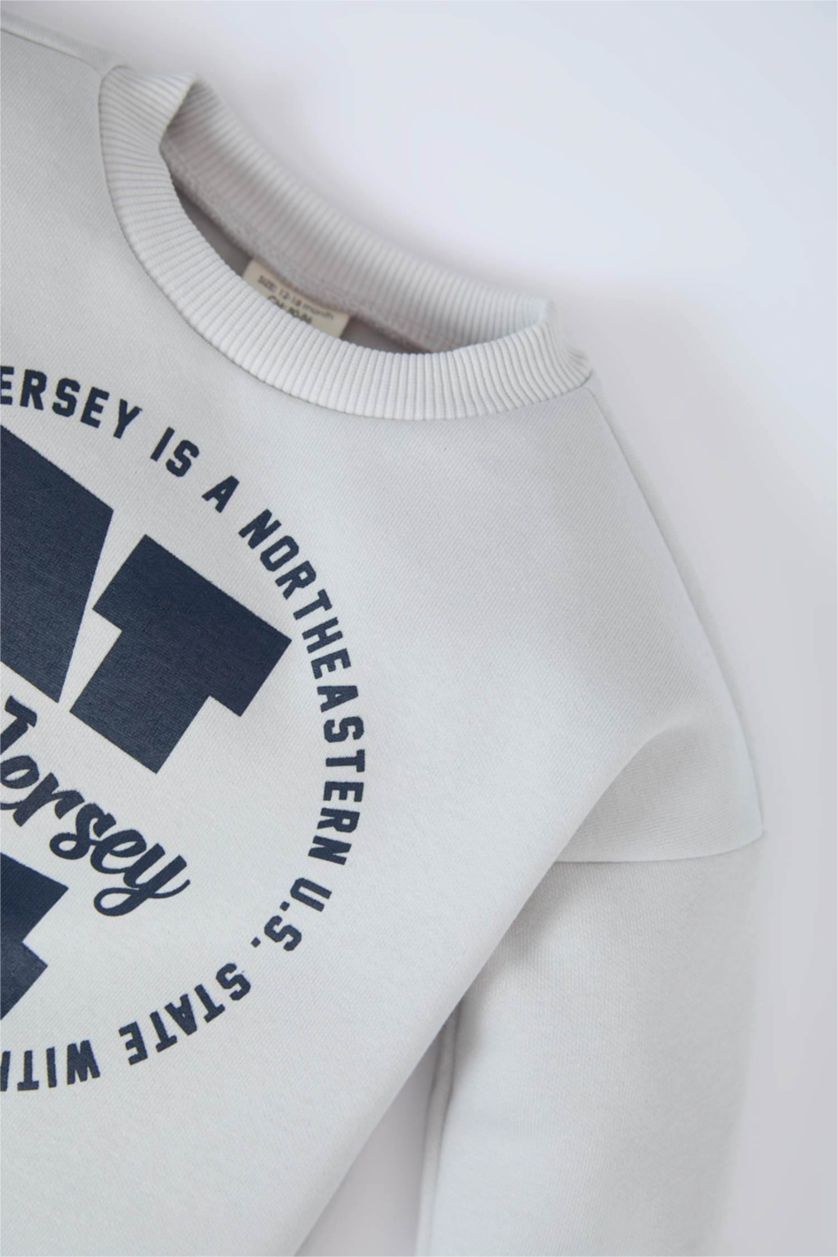 Erkek Bebek Lacivert Erkek Bebek 2'li Takım Baskılı Sweatshirt Beli Lastikli Eşofman Altı 