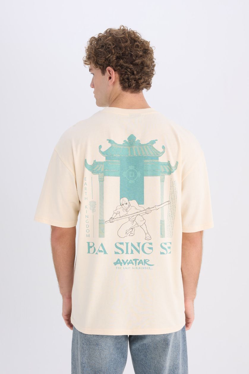 Erkek Taş %100 Pamuk Avatar the Last Airbender Boxy Fit Bisiklet Yaka Sırt Baskılı Kısa Kollu Tişört