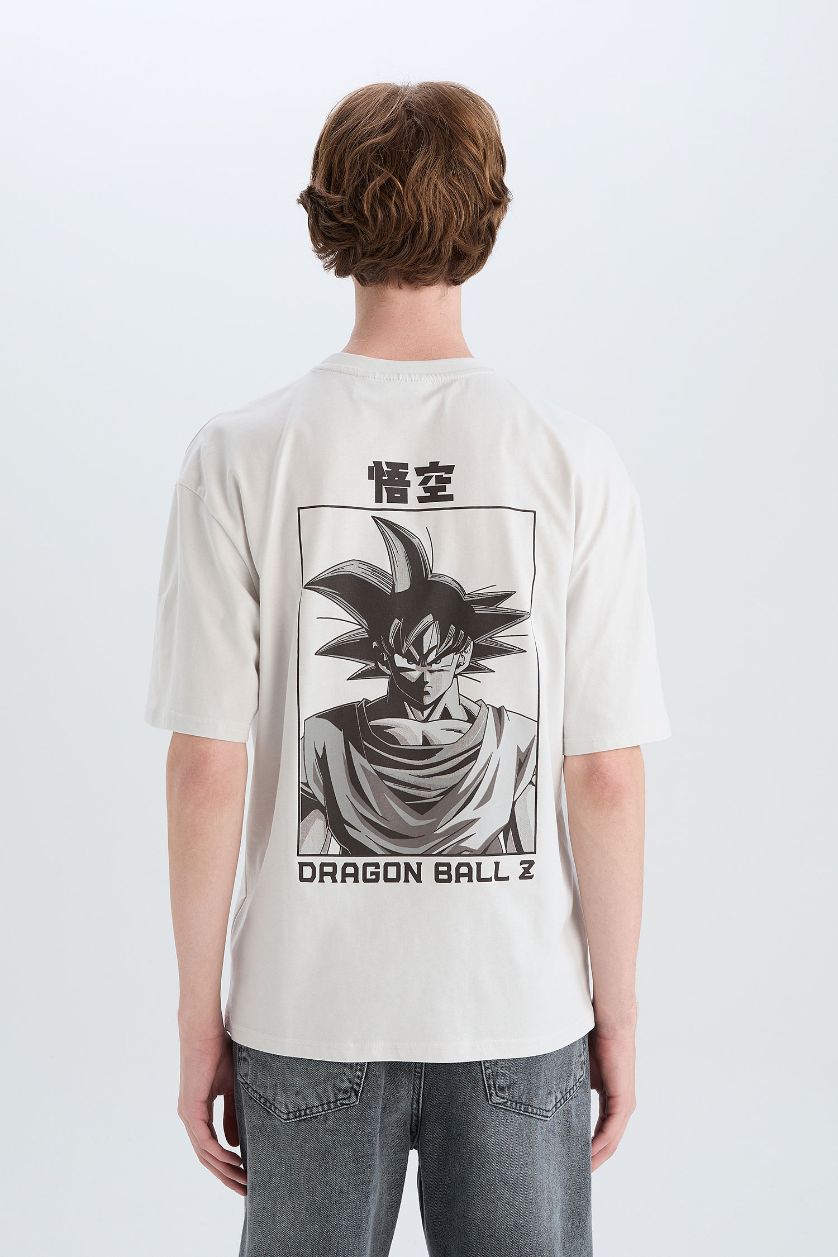 رجالي رمادي فاتح تيشيرت قطن نص كم أوفر سايز بطبعة من الخلف