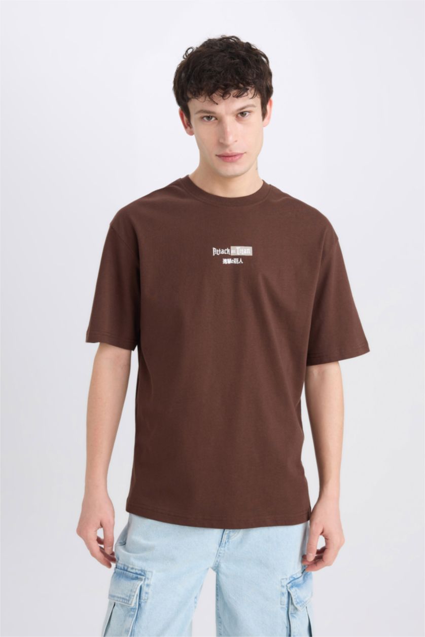 MAN Brown Boxy Fit Crew Neck Printed Short Sleeve T-Shirt