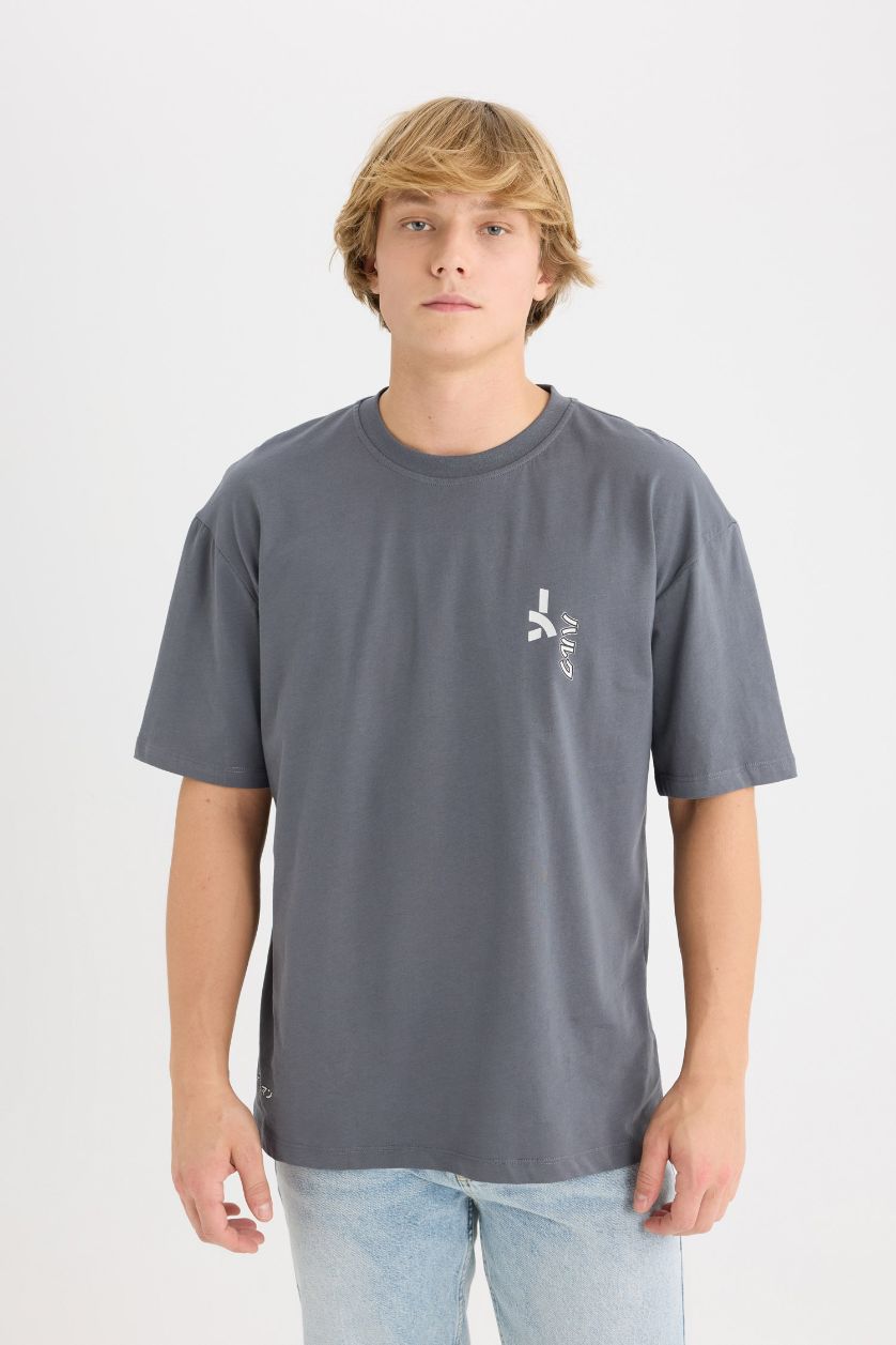 رجالي أنثرا تيشيرت قطن أوفر سايز مطبوع برقبة مستديرة من مارفل