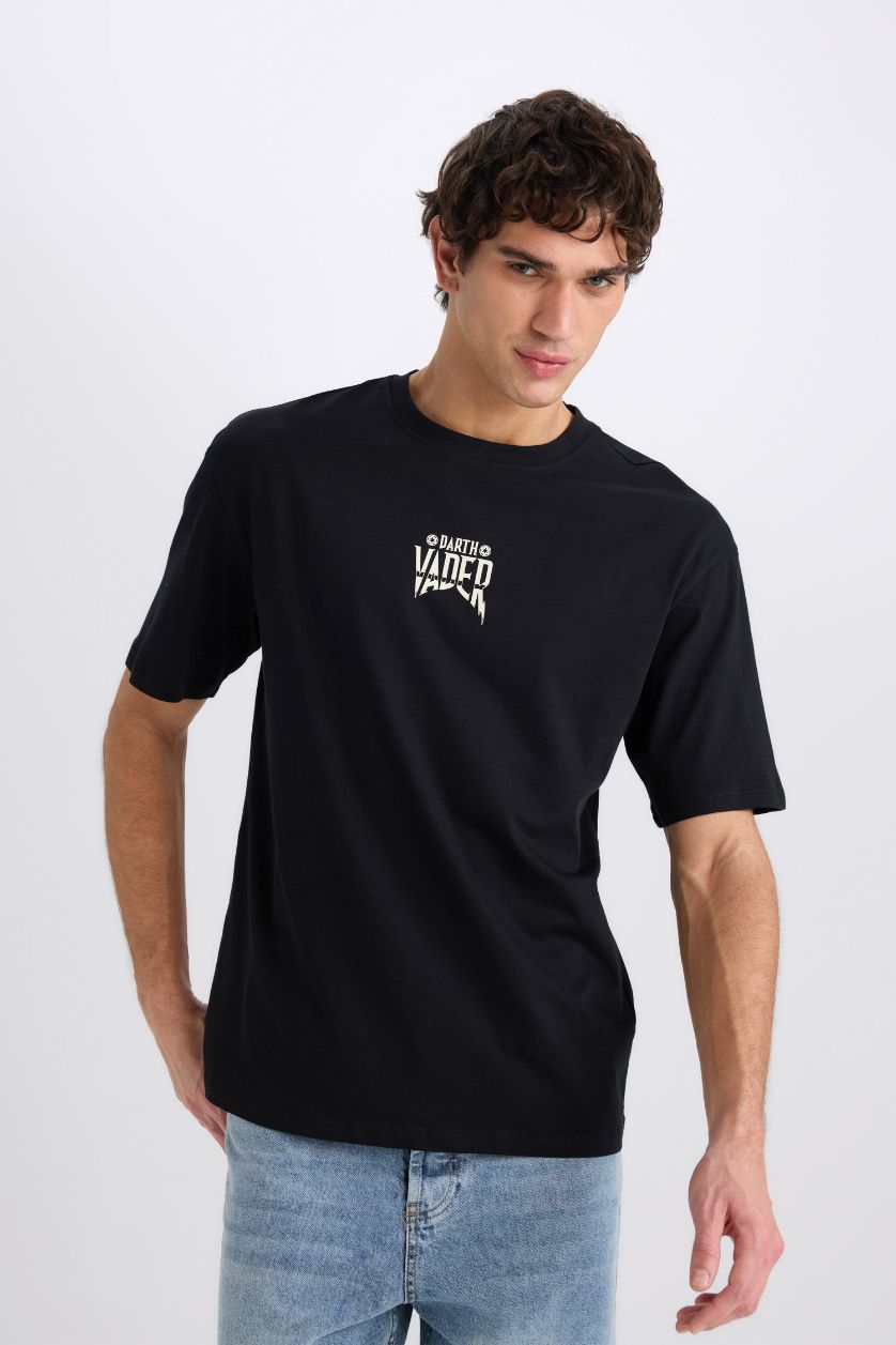 رجال أسود تيشيرت نص ردن أوفر سايز بياخة مستديرة من ستار وورز