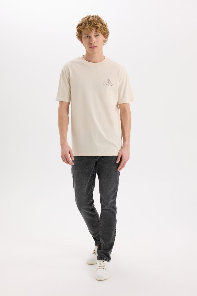 Erkek Taş %100 Pamuk Tom & Jerry Regular Fit Bisiklet Yaka Sırt Baskılı Kısa Kollu Tişört