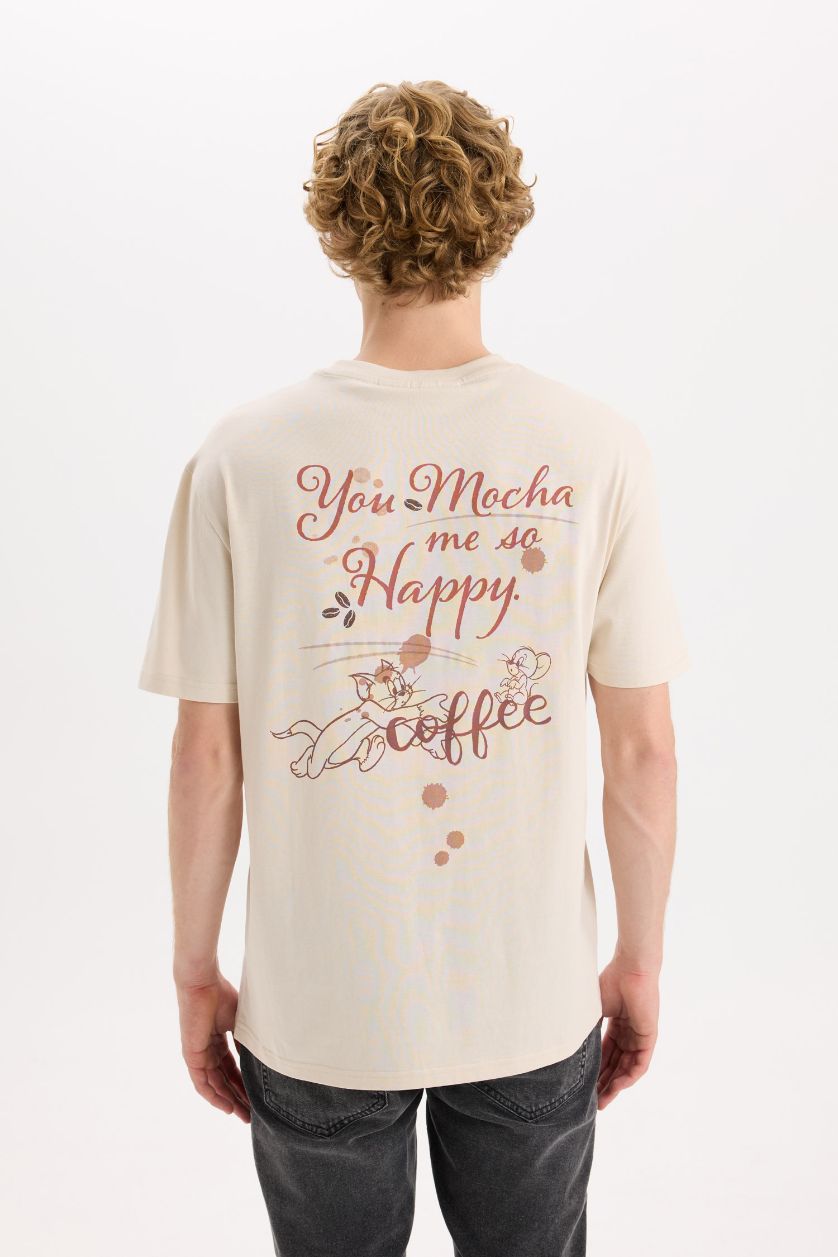 Erkek Taş %100 Pamuk Tom & Jerry Regular Fit Bisiklet Yaka Sırt Baskılı Kısa Kollu Tişört