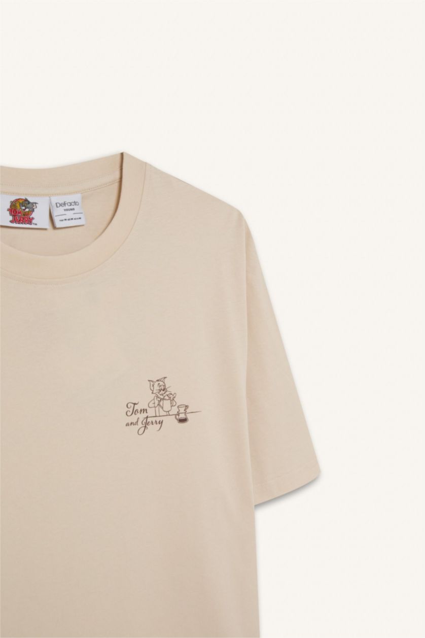 Erkek Taş %100 Pamuk Tom & Jerry Regular Fit Bisiklet Yaka Sırt Baskılı Kısa Kollu Tişört