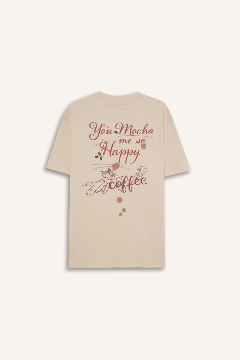 Erkek Taş %100 Pamuk Tom & Jerry Regular Fit Bisiklet Yaka Sırt Baskılı Kısa Kollu Tişört