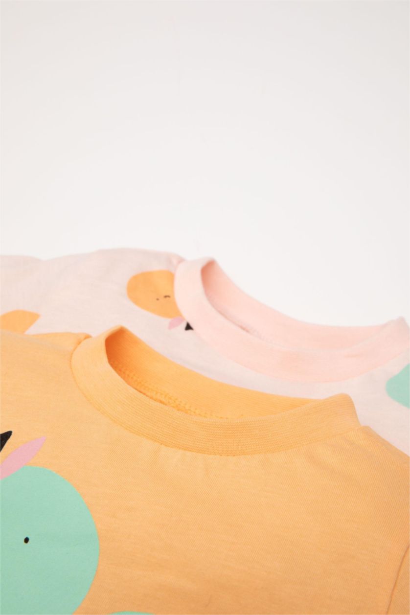 Kız Bebek Pembe Kız Bebek Pijama Takımı Penye 4'lü Meyve Desenli Uzun Kollu Üst Beli Lastikli Uzun Alt