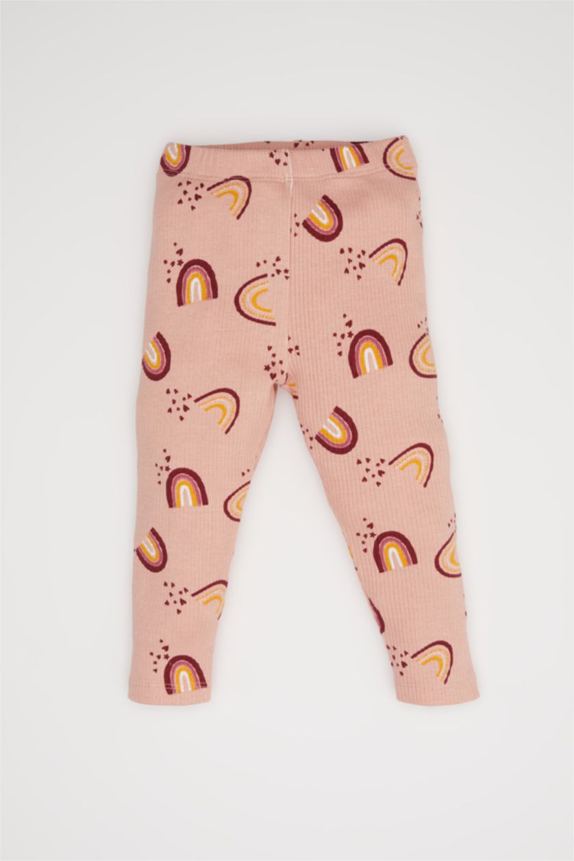 Kız Bebek Gülkurusu Pijama Takımı Gökkuşağı Baskılı Uzun Kollu Fitilli Kaşkorse Üst Beli Lastikli Uzun Alt Kız Bebek