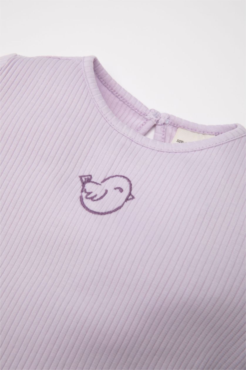 Kız Bebek Pembe Kız Bebek Pijama Takımı Nakışlı Uzun Kollu Fitilli Kaşkorse Üst Beli Lastikli Uzun Alt