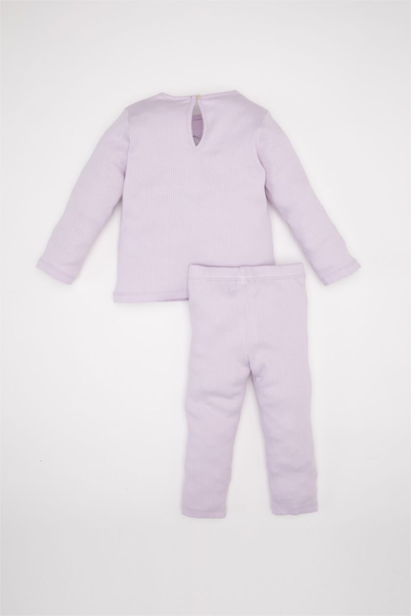 Kız Bebek Pembe Kız Bebek Pijama Takımı Nakışlı Uzun Kollu Fitilli Kaşkorse Üst Beli Lastikli Uzun Alt