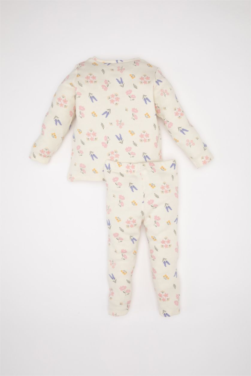 Baby Girls Ecru 2 piece Regular Fit Crew Neck Flower Knitted Pyjamas
