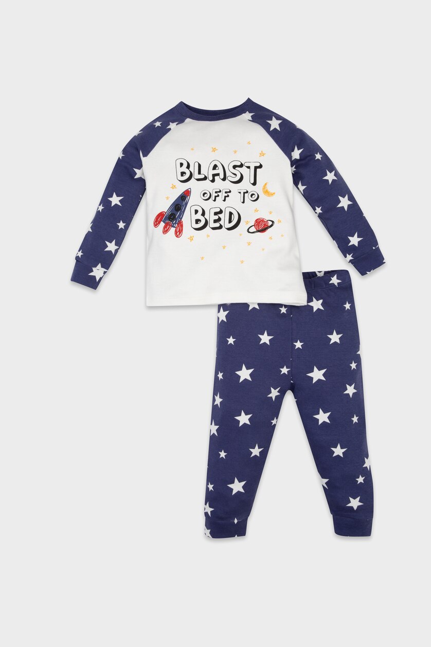 Erkek Bebek Menekşe Pijama Takımı Yıldız Desenli Uzun Kollu Penye Üst Beli Lastikli Uzun Alt Erkek Bebek