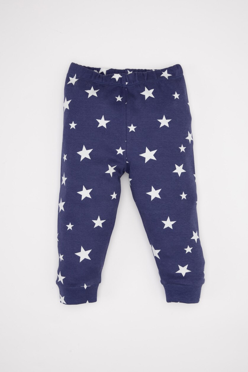 Erkek Bebek Menekşe Pijama Takımı Yıldız Desenli Uzun Kollu Penye Üst Beli Lastikli Uzun Alt Erkek Bebek