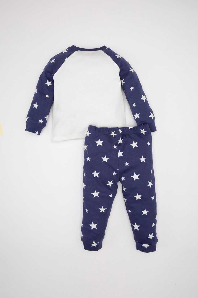 Erkek Bebek Menekşe Pijama Takımı Yıldız Desenli Uzun Kollu Penye Üst Beli Lastikli Uzun Alt Erkek Bebek