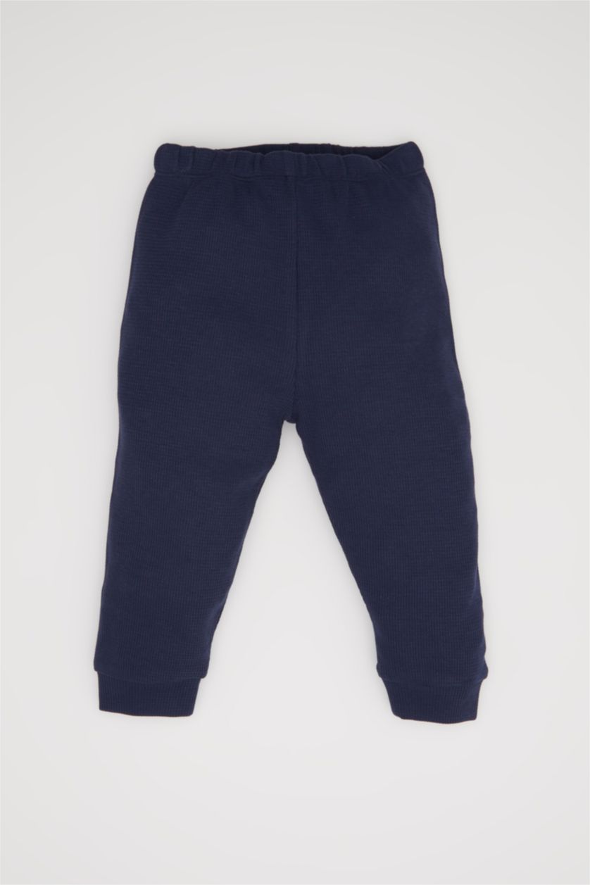 Erkek Bebek Lacivert Erkek Bebek Pijama Takımı Uzun Kollu Waffle Üst Beli Lastikli Uzun Alt