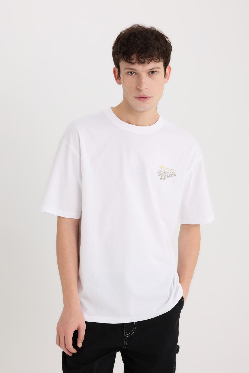 MAN White Boxy Fit Hot Wheels Licensed Crew Neck Printed Short Sleeve T-Shirt