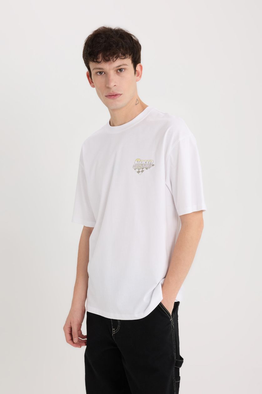 MAN White Boxy Fit Hot Wheels Licensed Crew Neck Printed Short Sleeve T-Shirt