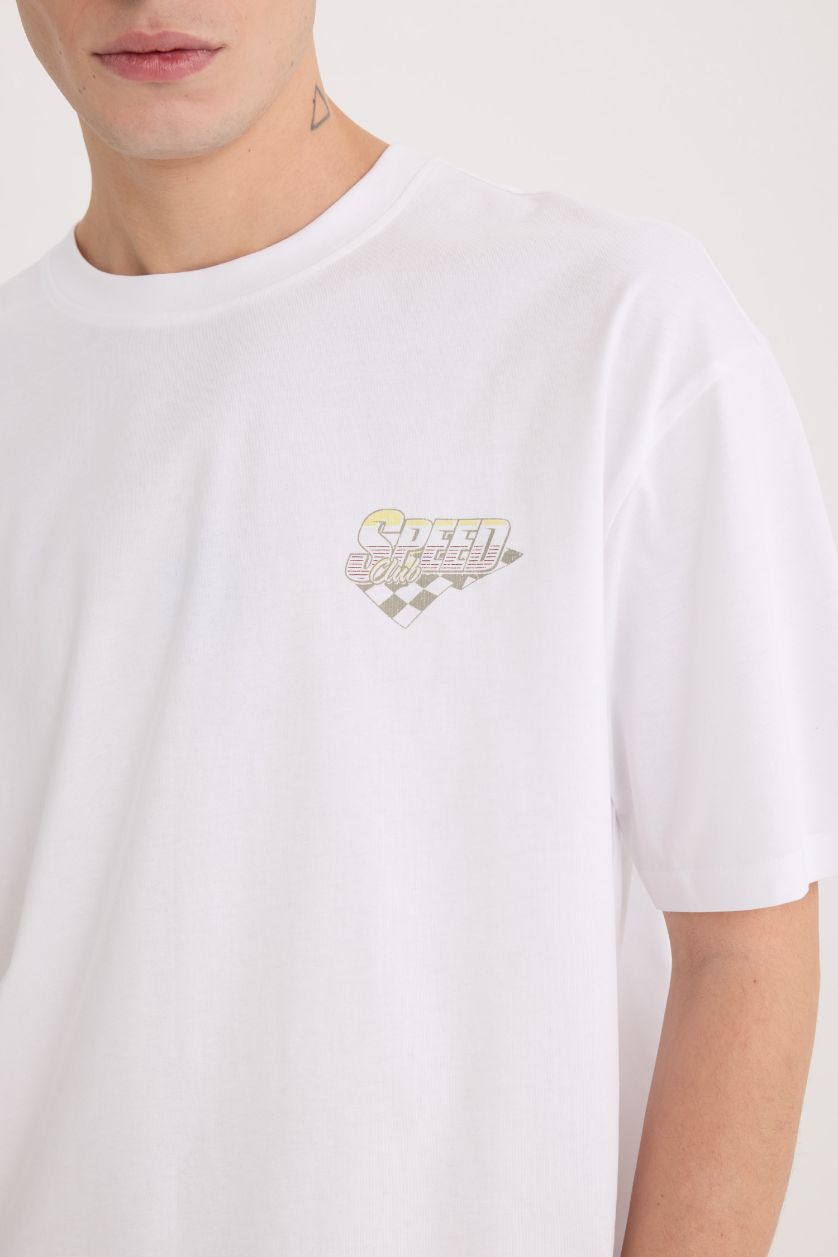 MAN White Boxy Fit Hot Wheels Licensed Crew Neck Printed Short Sleeve T-Shirt