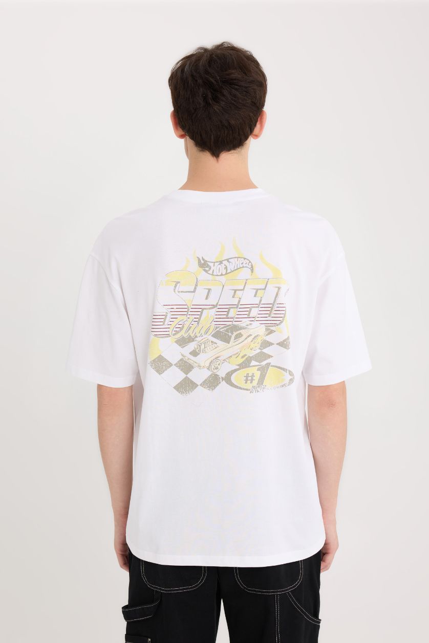 MAN White Boxy Fit Hot Wheels Licensed Crew Neck Printed Short Sleeve T-Shirt