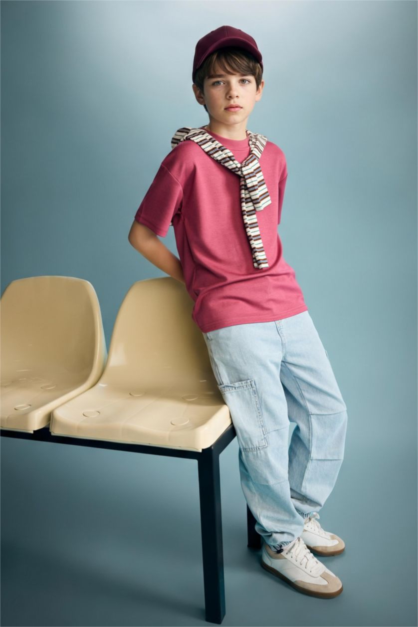 Erkek Çocuk - Genç Erkek Açık Mavi Paraşüt Jean Pantolon Erkek Çocuk