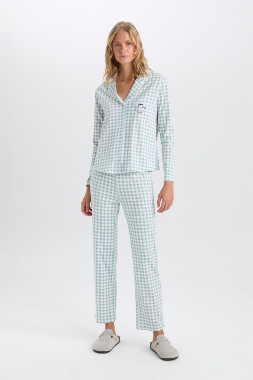 FEMME Bleu Pyjama haut à carreaux à manches longues et pantalon élastique de Fall in Love