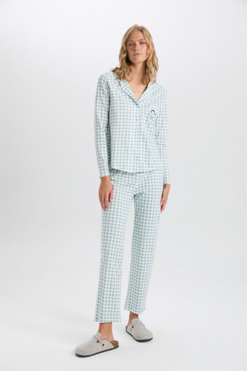 FEMME Bleu Pyjama haut à carreaux à manches longues et pantalon élastique de Fall in Love