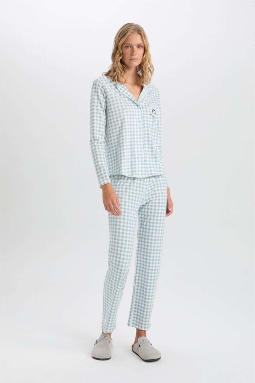 FEMME Bleu Pyjama haut à carreaux à manches longues et pantalon élastique de Fall in Love
