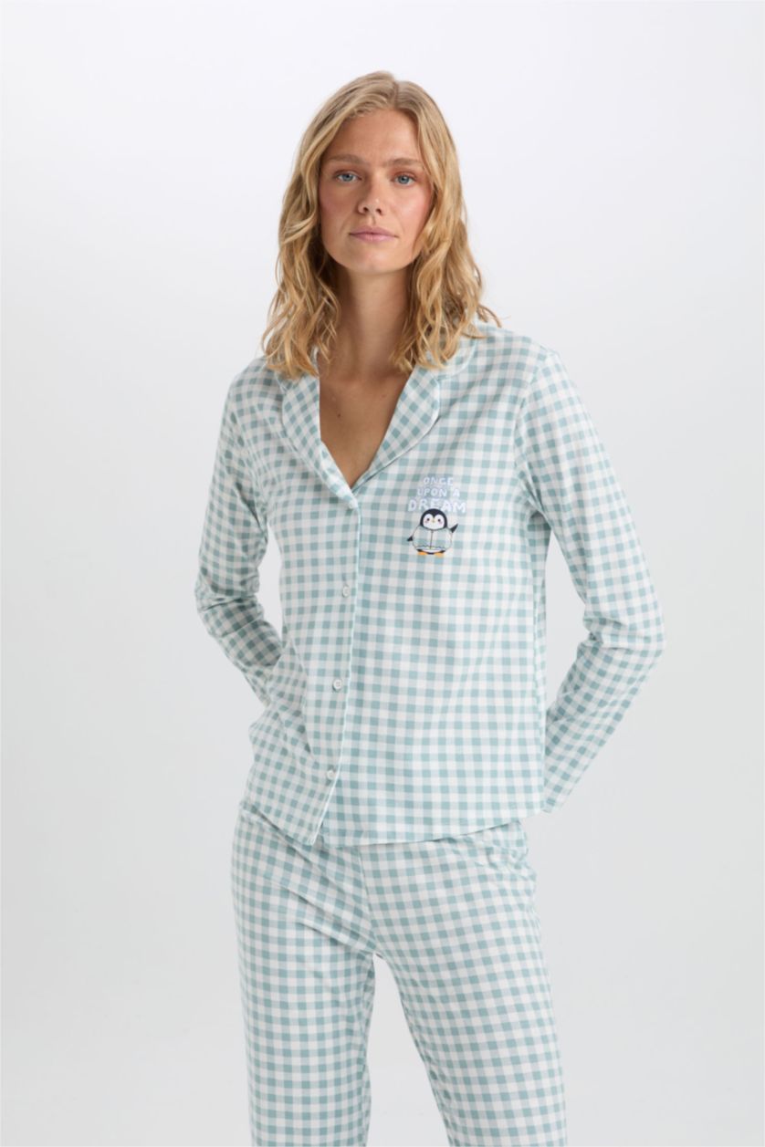 FEMME Bleu Pyjama haut à carreaux à manches longues et pantalon élastique de Fall in Love