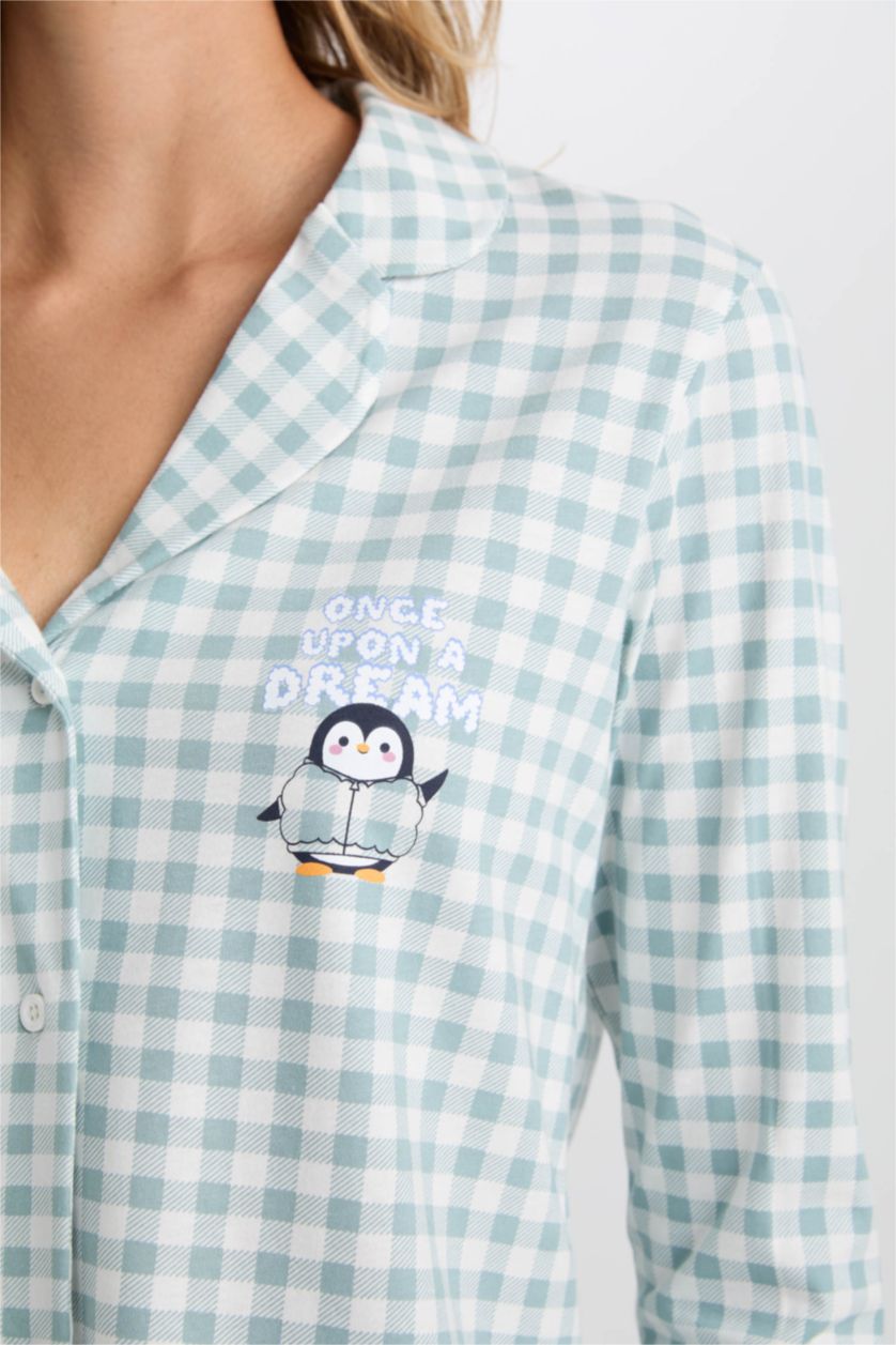 FEMME Bleu Pyjama haut à carreaux à manches longues et pantalon élastique de Fall in Love