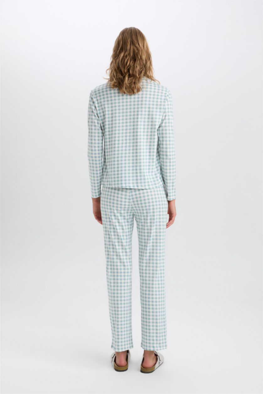 FEMME Bleu Pyjama haut à carreaux à manches longues et pantalon élastique de Fall in Love