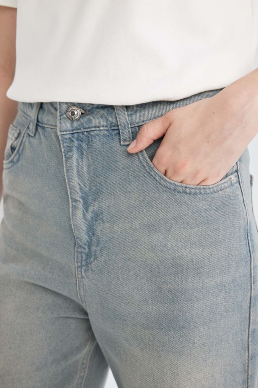 Kadın Gri 90's Wide Leg Yüksek Bel Uzun Jean Yıkamalı Pantolon