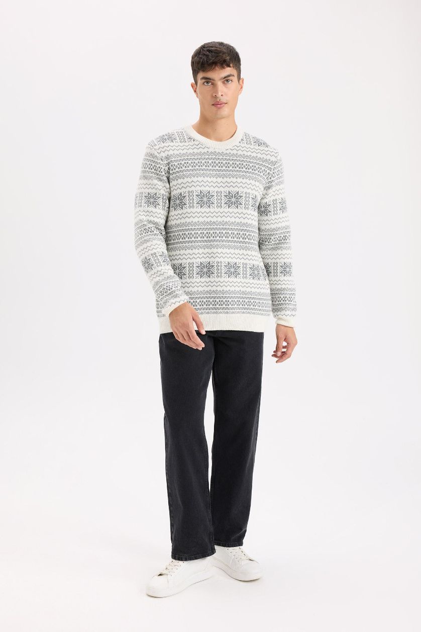 HOMME Écru Pull en Tricot à thème de Noël Coupe standard