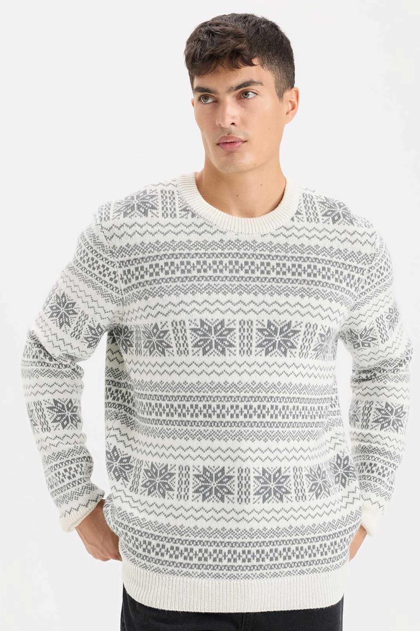 HOMME Écru Pull en Tricot à thème de Noël Coupe standard