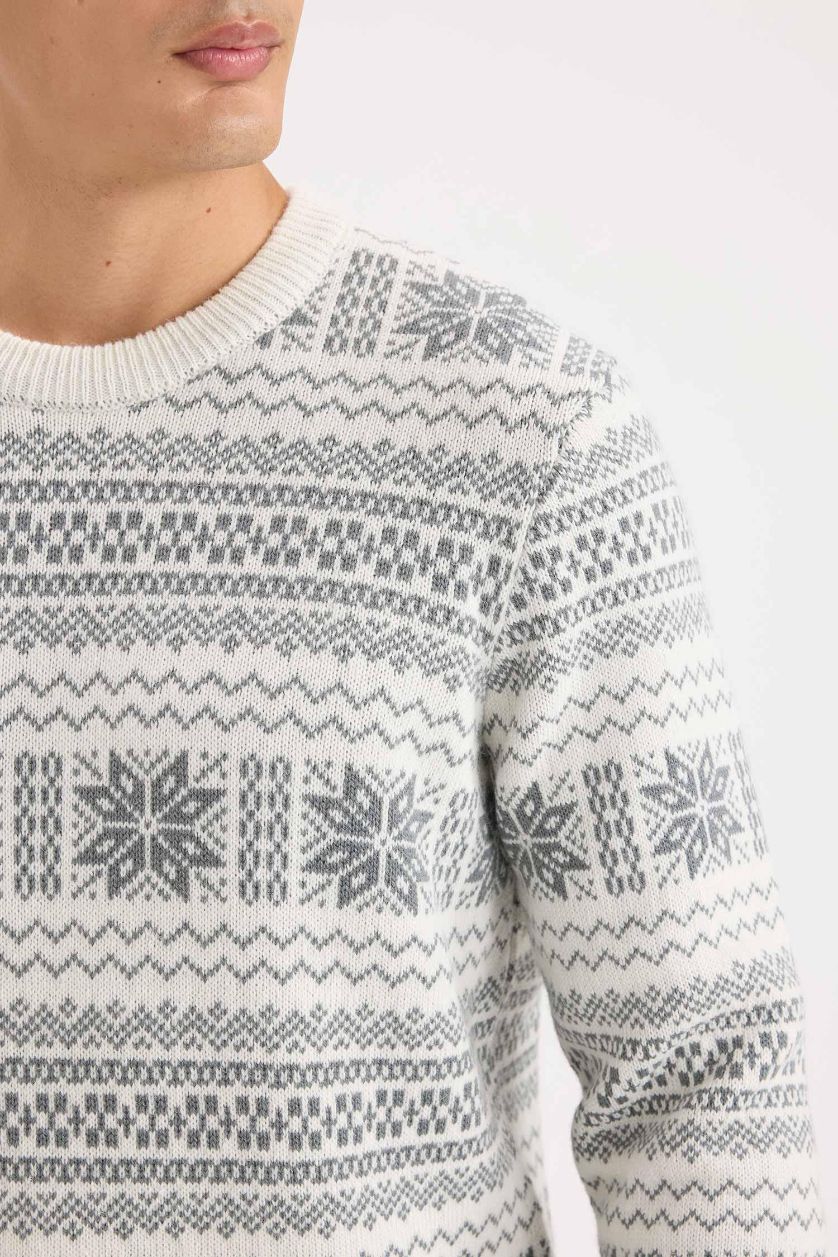 HOMME Écru Pull en Tricot à thème de Noël Coupe standard